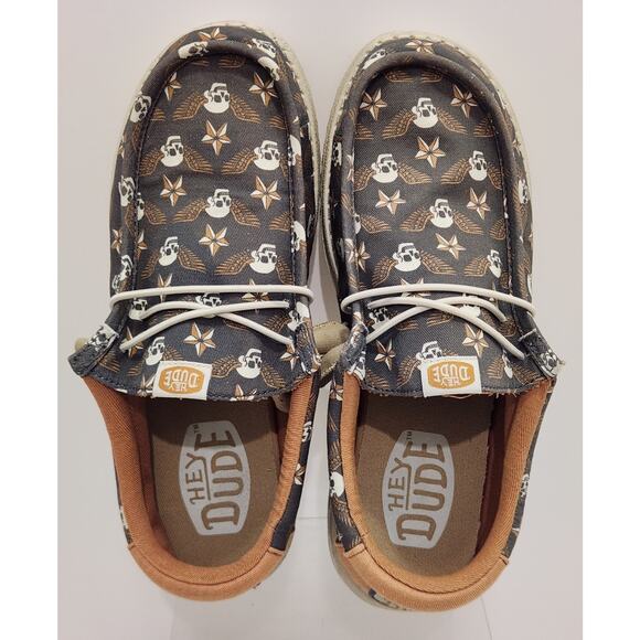 Hey Dude Wally Funk Stars N Skulls Print Shoes Slip On Brown Size 8 Mens main image 9